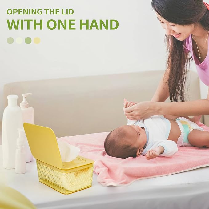 Whiidoom Wipes Dispenser, One-Handed Operation Wipe Holder for Baby & Adult, Seal-Designed Wipes Container for Bathroom Keep Diaper Wipes Fresh (Yellow)