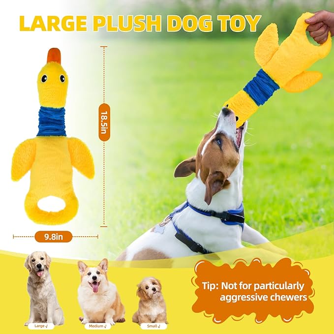 Mihachi Squeaky Dog Toys, Plush Stuffed Puppy Toys with Crinkle Paper-Tug of War Dog Toys for Small, Medium and Large Dogs Duck Interactive Squeaky Pet Toys to Keep Them Busy, Yellow Duck