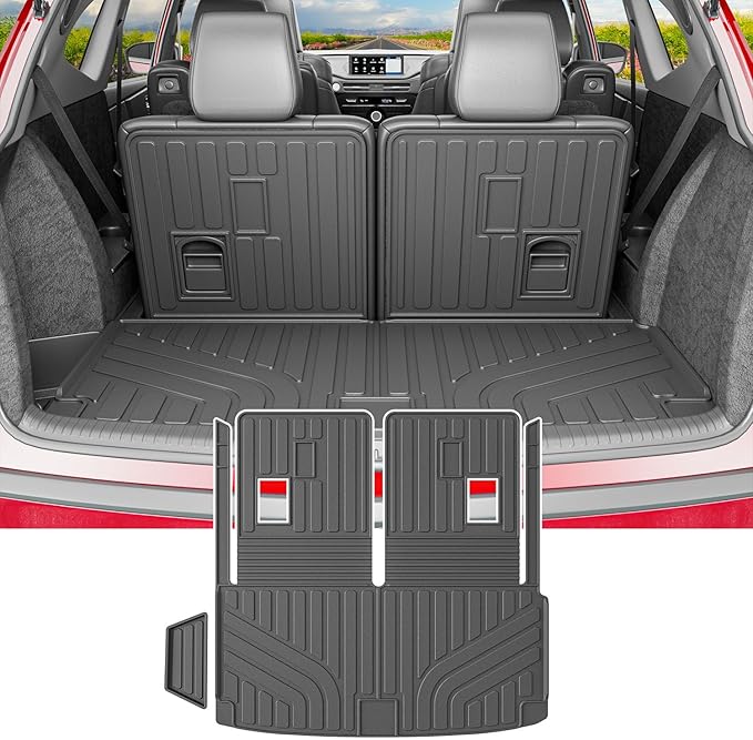 powoq Cargo Mat Compatible with 2022-2026 Acura MDX Trunk Mat with Backrest Mat Cargo Liner Back Seat Protector TPE Replacement for 2022-2026 Acura MDX Accessories (Trunk Mat with Backrest Mats)
