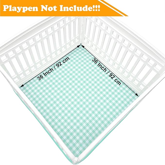 Dog Playpen Bottom Pad Fits for 36 Inch 4 Panels Exercise Pet Playpen, Dog Crate Pad Puppy, Hoop and Loop Design (Note: Playpen Not Included). (GreenCheck)