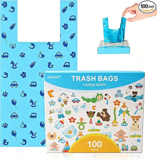 Odor Sealing Cat Litter Poop Clump Pick-Up Bags with Handles Scoop Tie Bags Dog Waste Bag, Leak Proof Pet Disposal, Unscented, 100 bags