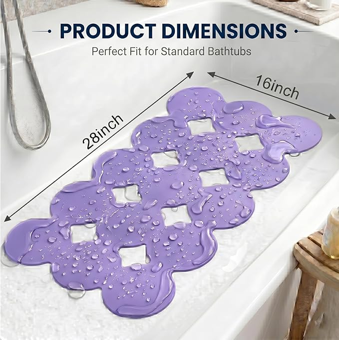Webos Patented Non Slip Bathtub Mat Shower Mat Bath Mat Tub Mats with Strong Suction Cups Soft Natural Rubber Bath Mat for Inside The tub (Circle-Purple, 28x16 inch)
