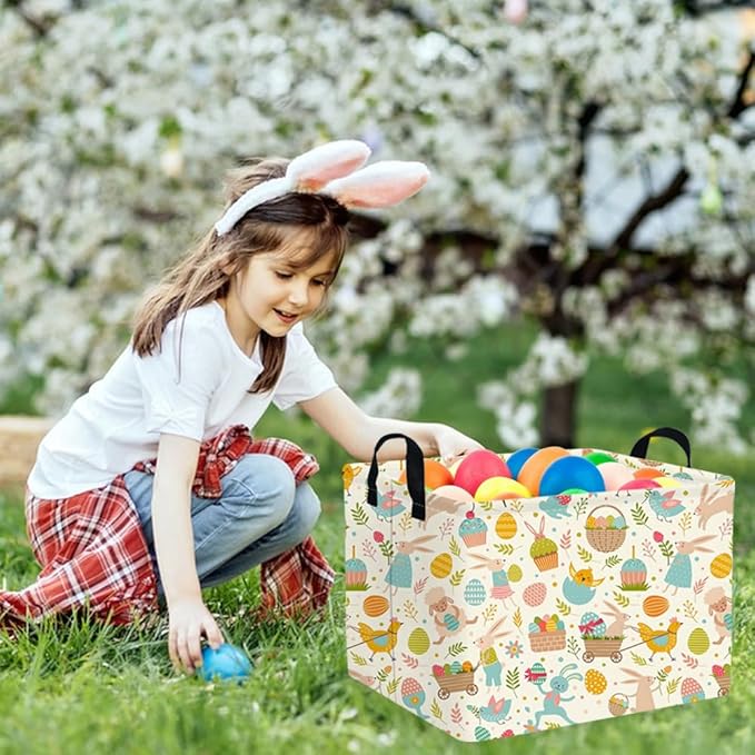 FXOCSHE Rectangular Cute Easter basket,Easter basket empty,Storage Basket for baby Bedroom,Toy Gift Organizerm,Kids Storage Bin,Gift baskets,Easters Home Decor(Cute Easter eggs)