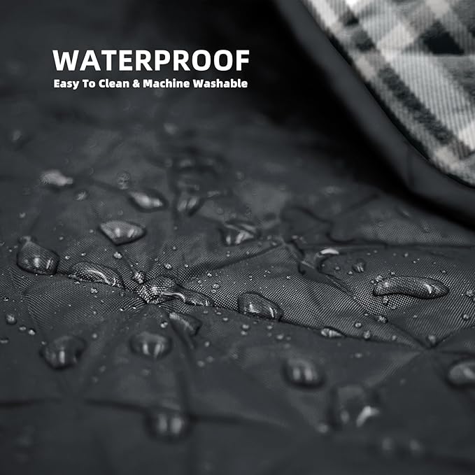 KawaGebo Kamp Outdoor Waterproof Blanket, Foldable Fleece Stadium Blanket for Outdoor Sports Event, Camping, Concerts, Car, Pet, Picnics - Windproof, Wearable, Machine Washable 80" x 58" (Black Check)
