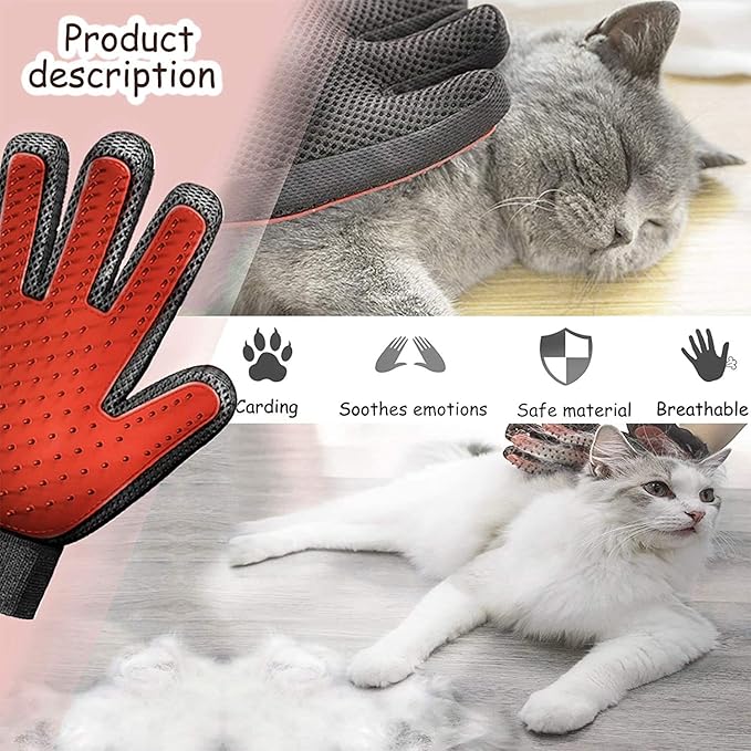 STARROAD-TIM Pet Grooming Glove Hair Remover Brush Gentle Deshedding Efficient Pet Mitt Pet Massage Gloves Left & Right Hand Draw Dogs Cats Horses Long Short Fur (1Pair Left & Right Hand)