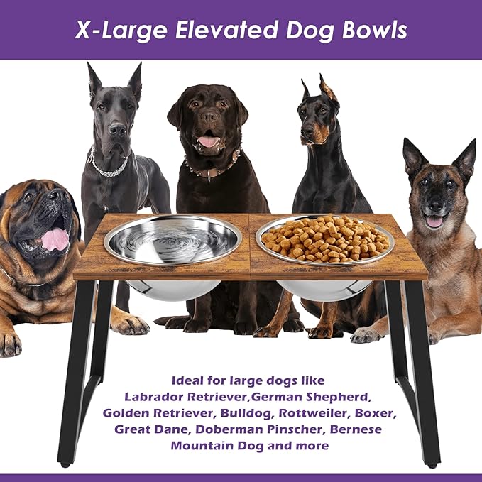 TIDANT Elevated Dog Bowls for X-Large Dogs with Spill Proof Mat 2 X-Large 3000ML(13CUPS) Stainless Steel Dog Bowls, 16.5" Tall Raised Dog Bowl Stand,Dog Food & Water Bowls for Large, Extra Large Dogs