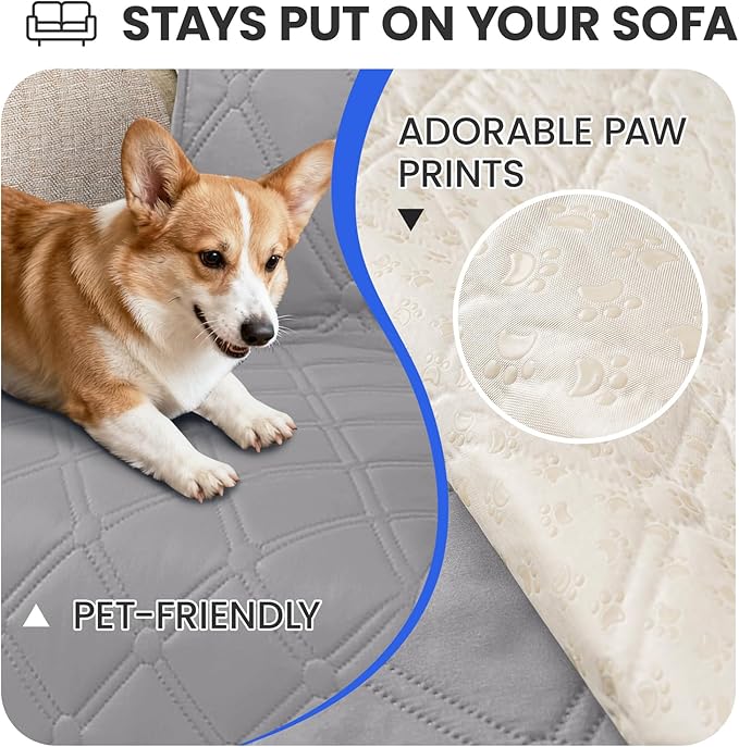 CYCMACO Waterproof Dog Blanket, Non-Slip Soft Pet Bed Cover, Couch Cover for Dogs Washable, Protects Sofa, Furniture, Crate, Car, Tear Resistant Leakproof Pet Blanket (40x50 Inch, Light Grey)