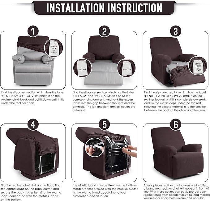TAOCOCO Oversized Recliner Chair Covers, 1 Seater Streach Recliner Covers Soft Couch Protector Furniture Protector Covers with Elastic Chair Cover Jacquard Pattern (Chocolate)