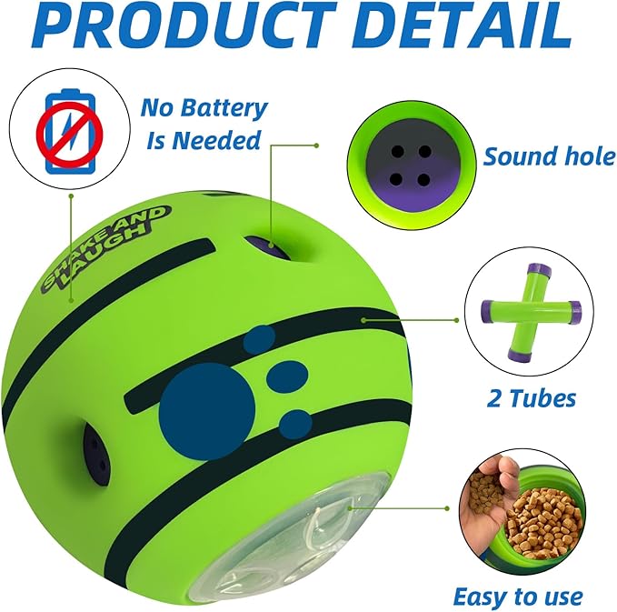 SHAKE AND LAUGH Interactive Puzzle Dog Treat Ball, Treat Dispensing Enrichment Dog Toys Ball, XL, 5.51 in (14 cm)