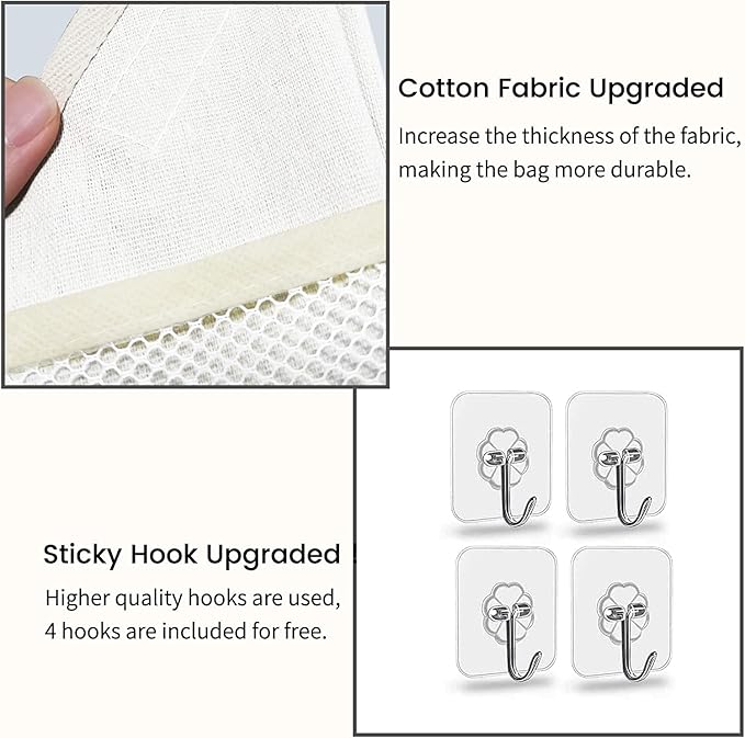 3pcs Small Wall Hanging Organizer Bag, Linen Fabric Door Hanging Storage Basket with Pockets, Waterproof Bin for Kitchen, Bedroom, Office, RV Camper (White)