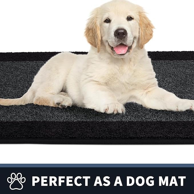 PURRUGS Dirt Trapping Door Mat 32" x 72", Non-Slip Machine Washable Entry Rug, Entrance Mat, Indoor Front Door Mat, Super Absorbent Entryway Rug for Muddy Shoes & Paws, Bluish Grey & Charcoal