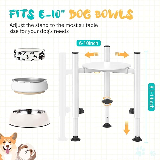Adjustable Elevated Dog Bowl Stand for Dogs - 4 Heights, Wide 5-10" -Oppro Single Raised Dogs Food Water Bowls Holder, Upgrade Metal Elevated Dog Feeder with Tray for Small Medium Large