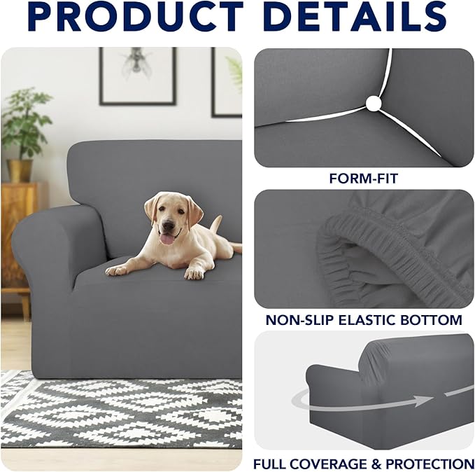 PureFit 100% Dual Waterproof Couch Cover Slipcovers for Couches and Sofas - Stretch Non Slip Fleece Sofa Covers Washable, Leakproof Furniture Protector for Kids, Pets, Dog (Oversized Sofa, Gray)