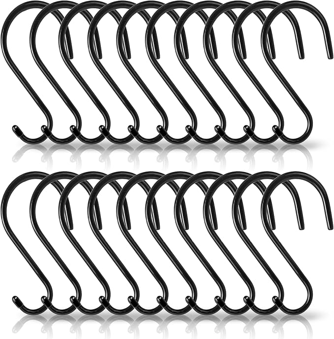 Antimbee 20 Pack Heavy Duty S Hooks, 5.5 inch Large S Hooks for Hanging Plants, Black S Hook for Kitchen, Garage, Work Shop, Bathroom, Garden