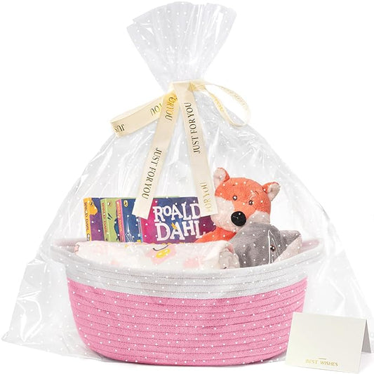 CHICVITA Pink Baskets for Gifts Empty, Easter Basket, Baby Gift Basket for Diapers, Cotton Rope Basket for Decor, 12"x 8"x 5"