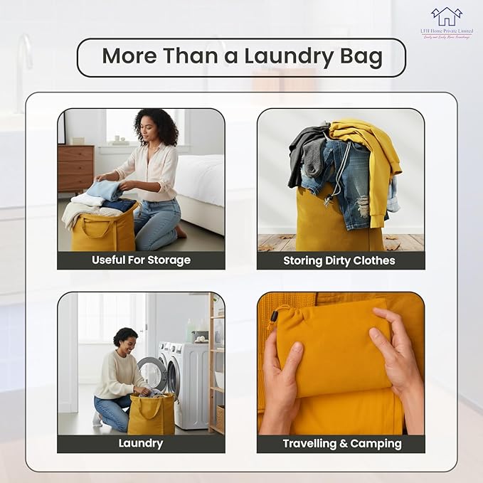 LFH Home Large Premium Cotton Canvas Laundry Bag with Drawstring and Handles Heavy Duty, Multi-Use, and Washable for Home, Travel, College or Storage 20x30 (Pack of 6)-Yellow