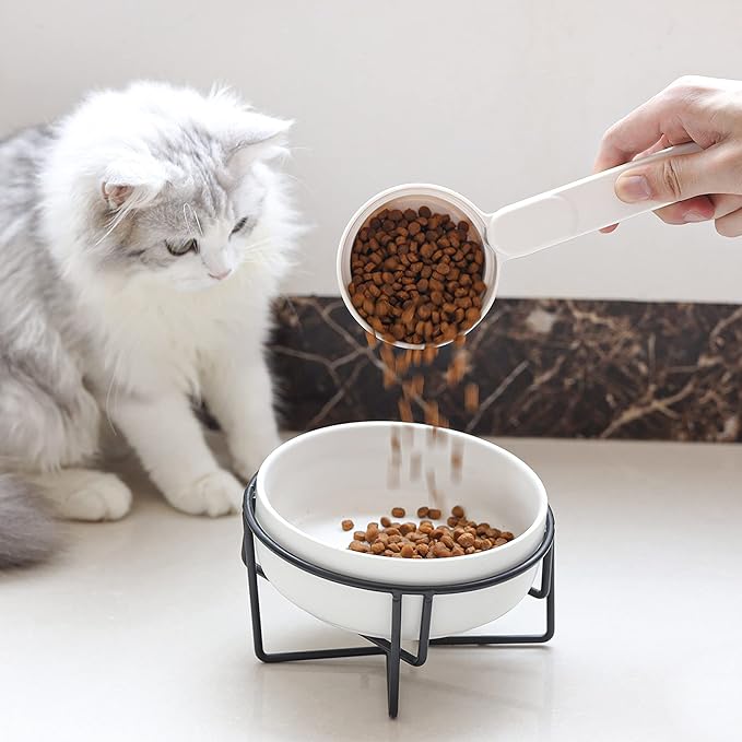 MSBC Melamine Pet Food Scoop, Cat Food Measuring Cups, Comfortable Long Handle Scoop for Dog, Cat, Ferret and Rabbit Food, 1 Cup Size Pet Food Feeding Scoop Dishwasher Safe (White