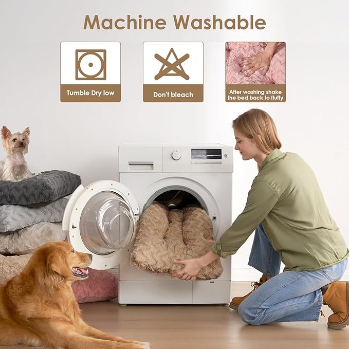 EHEYCIGA Washable Medium Dog Bed for Crate 29x21 Inch, Reversible Kennel Pad for Dogs Weight Up to 35 lbs, Plush and Comfy Pet Sleeping Mat, Camel