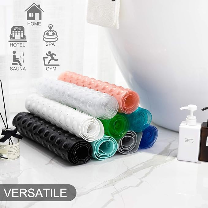 Bath Tub and Shower Mats, Non-Slip 39 x 16 Inch Extra Long Bathtub Mat, Machine Washable BathMat with Drain Holes, Suction Cups for Bathroom (Opaque Navy Blue)