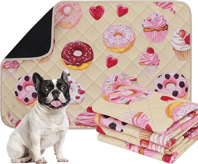 IEUUMLER Washable Pee Pads for Dogs, 2 Pack Cake Pattern Reusable Waterproof Puppy Potty Pads, Non-Slip Absorbent Pet Training Pads for Playpen Crate Bed EU015 Beige Cake, 36x36