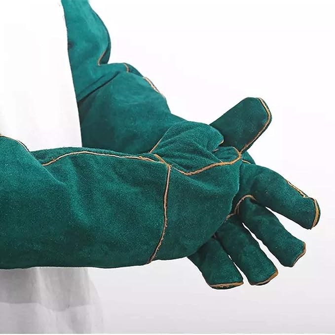 Animal Handling Gloves Bite Proof, 40cm/ 15.7In Scratch Resistant Leather Glove for Grabbing/Grooming/Handling Dog Cat Bird Snake Parrot Lizard Reptile - Protection Pet Gloves