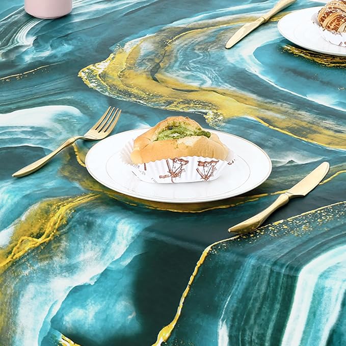 misaya Rectangle Waterproof Vinyl Table Cloth, Wipeable Tablecloth with Flannel Backing, Plastic Table Cover for Dinner, Picnic, Indoor and Outdoor (Ripples, 60" x 102")
