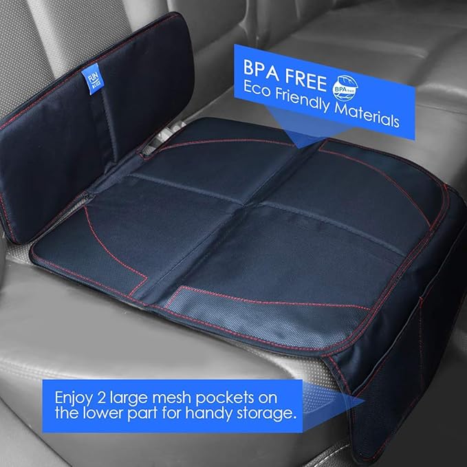 funbliss Car Seat Protector for Child Car Seat,Auto Seat Cover Mat for Under Carseat with Thickest Padding to Protect Leather & Fabric Upholstery,PVC Leather Reinforced Corners