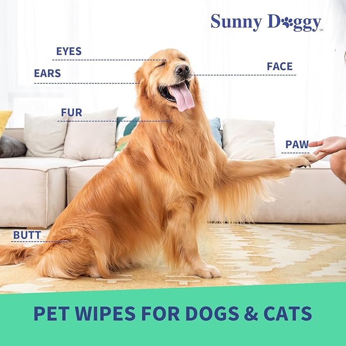 Pet Wipes 480 Count, Dog Wipes Cleaning Deodorizing Cat Wipes, 8 x 8 Inch Dog Grooming Wipes for Butt Paws Ear Eyes and Body, Pack of 6