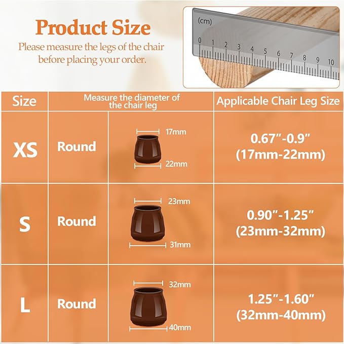 16pcs Round Chair Leg Floor Protectors, Felt Pads Chair Leg Protectors for Hardwood Floors, Silicone Furniture Feet Cups Covers Felt Pads, Prevents Scratches & Reduce Noise, Brown, Large