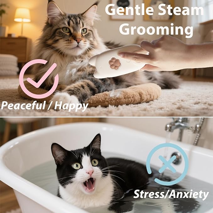 4 in 1 Cat Steam Brush for Shedding,Rechargeable Steam Brush for Cats and Dogs，Anti-Static, Massage, Cleaning, Shedding & Combing All in One for Grooming Multi-Functional Pet Brushes