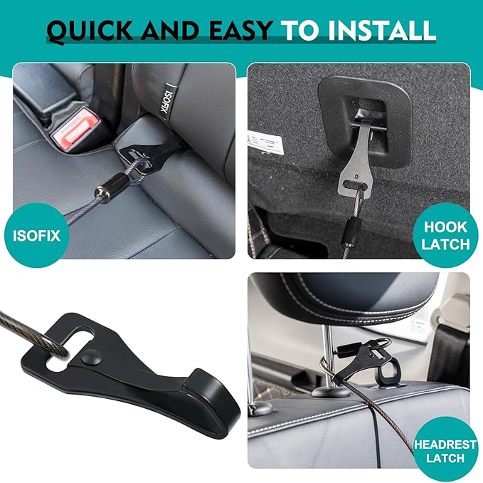 Chew Proof Dog Seat Belt for Car, 32 inch Black Dog Car Harness with Latch Bar Attachment and Aviation Aluminum Carabiner Up to 1000 lbs, Secure Dog Seatbelt Leash 2 Pack
