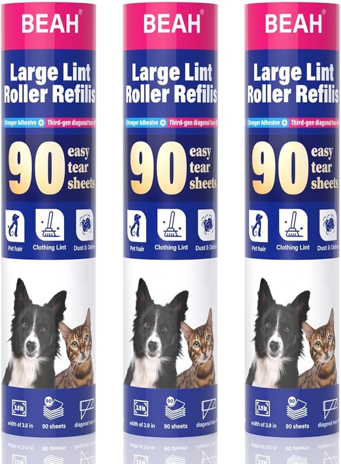 9.45 Inch Extra Sticky Lint Roller Refills 3 Pack (270 Sheets) –Compatible with 9.45 Inch Lint Rollers Pet Hair and Lint Cleaning on Furniture, Carpets, and Clothes