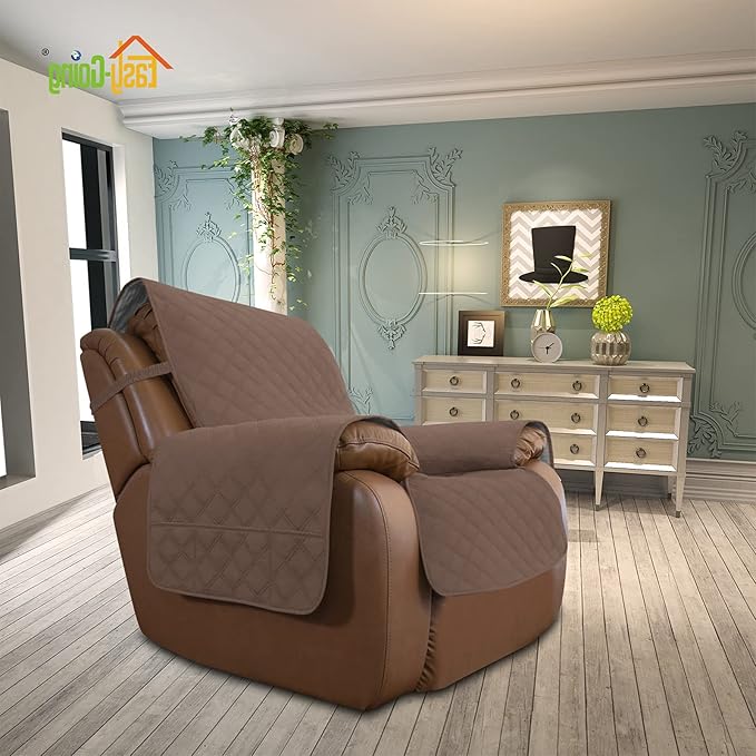 Easy-Going Sofa Slipcover Waterproof Oversized Recliner Chair Cover Non-Slip Fabric Couch Cover for Living Room Washable Furniture Protector for Pets Kids Children Dog Cat (Large Recliner, Brown)