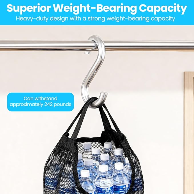 6 Pack Heavy Duty S Hooks, 3.2 Inch 304 Stainless Steel S Hook, s Shaped Hook, Grade Quality Utility Hooks for Hanging Hammock Stand, Swing, Plants