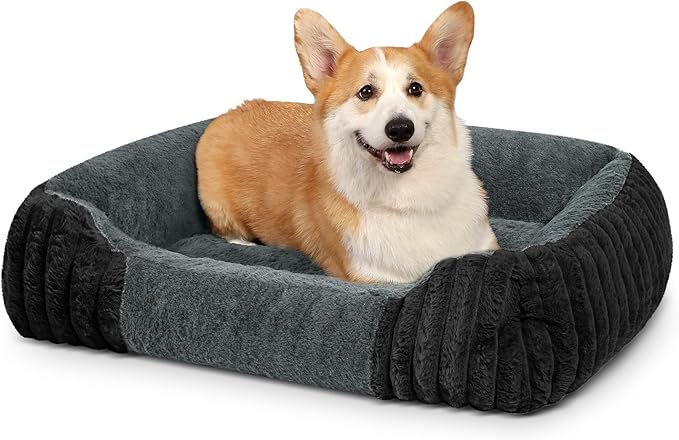 Dog Beds for Medium Dogs 32x24 Inch, Comfort-Sided Orthopedic Dog Bed Couch with Breathable Shredded Memory Foam, Faux Rabbit Fur Pet Bed, Non-Detachable, Non-Slip, Machine Washable