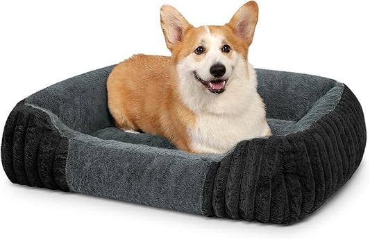 Dog Beds for Medium Dogs 32x24 Inch, Comfort-Sided Orthopedic Dog Bed Couch with Breathable Shredded Memory Foam, Faux Rabbit Fur Pet Bed, Non-Detachable, Non-Slip, Machine Washable