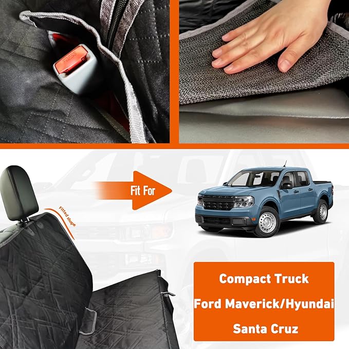 Dog Car Seat Cover Compatible with Ford Maverick/Hyundai Santa Cruz, Waterproof Pet Bench Seat Cover for Back Seat, 600D Heavy Duty Scratch Proof Nonslip Truck Seat Covers for Dogs