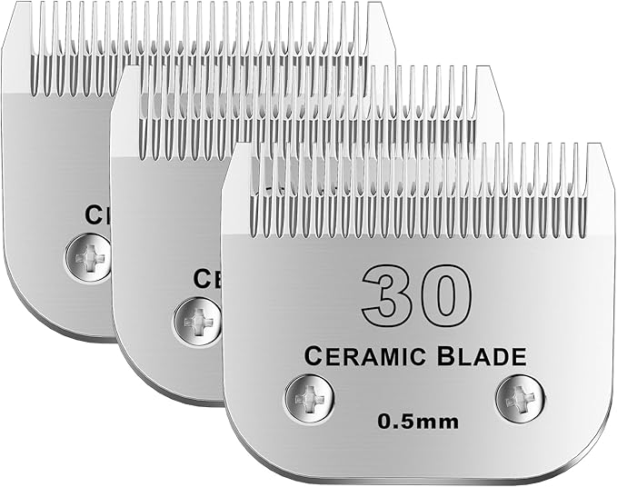 colorski 30# Detachable Pet Dog Grooming Clipper Ceramic Blade,Compatible with Andis Size 30 Cut Length 1/50"(1.5mm),Compatible with andis/wahl/Oster Dog Clippers 3PCS