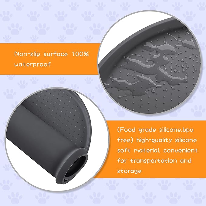 100% Waterproof 0.5" Raised Edge BPA Free Silicone Dog Food Mat, Pet Cat Feeding Mats Contain Spills Protects Floors, Placemats for Cats and Dogs Water Bowl Dishwasher. (Small, Gray)