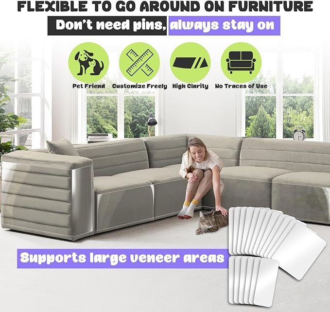 Large Cat Scratch Furniture Protector, 18 Pcs Clear Anti Cat Scratch Protector, Self-Adhesive Furniture Cat Scratch Protector, 17in