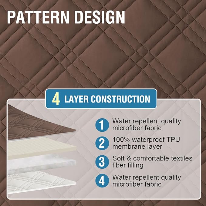 H.VERSAILTEX 100% Waterproof Sofa Covers for 3 Cushion Couch Modern Sofa Cover for Dogs XL Couch Covers for Oversized Sofa with Elastic Straps (Oversized Sofa, Brown/Beige)