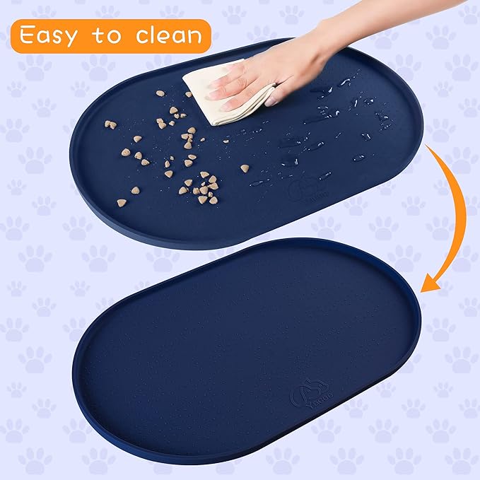 100% Waterproof 1.0" Raised Edge BPA Free Silicone Dog Food Mat, Pet Cat Feeding Mats Contain Spills Protects Floors, Placemats for Cats and Dogs Water Bowl Dishwasher XXL Large.