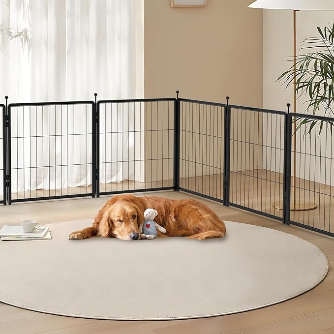 Dog Playpen 42 inch 12 Panels for Indoor & Outdoor Use – Heavy-Duty Metal Pet Fence with Ground Stakes, Rounded Ball Tops for Safety, Stable & Foldable Design, Easy to Assemble