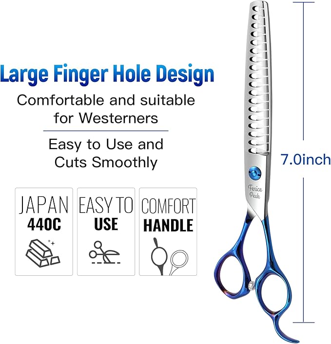 Fenice Peak 4PCS Dog Grooming Scissors Set Ergonomically Designed Blue Handles Ideal Dog Shears for Precise Trimming Easy Use with Comb.