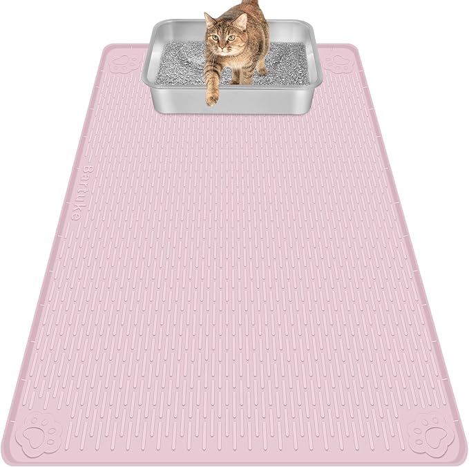 Bartuke Cat Litter Mat, Extra Large 40" x 28" Silicone Mat Litter Trapping Mat for Scatter Control, Soft on Kitty Paws, Easy to Clean (Pink)