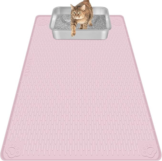 Bartuke Cat Litter Mat, Extra Large 40" x 28" Silicone Mat Litter Trapping Mat for Scatter Control, Soft on Kitty Paws, Easy to Clean (Pink)