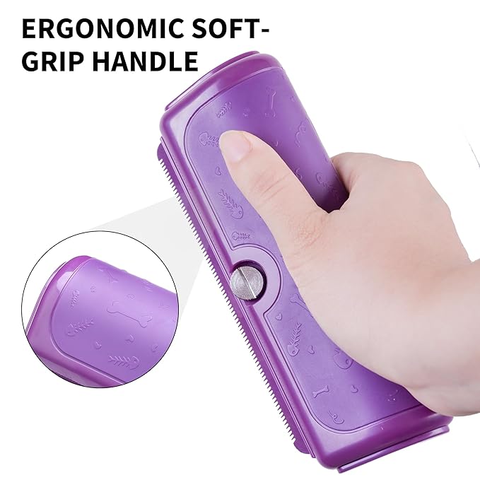 Dog Deshedding Brush – Gentle Wide Shallow Comb for Loose Hair – Soft Groomer for Dogs & Cats – Purple