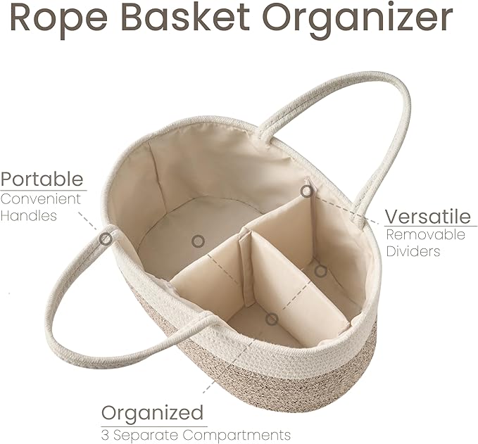 Diaper Caddy Organizer, Empty Gift Basket for Newborn Essentials, Baby Storage Basket, Stylish Gift Bag for Baby Shower, Boys and Girls - Large, White&Beige Brown