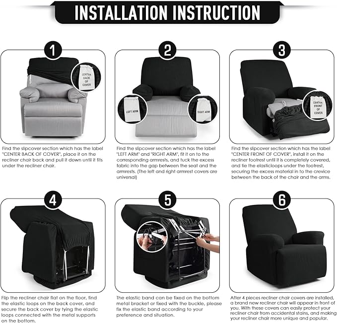 TAOCOCO Oversized Recliner Chair Covers, 1 Seater Streach Recliner Covers Soft Couch Protector Furniture Protector Covers with Elastic Chair Cover Jacquard Pattern (Black)