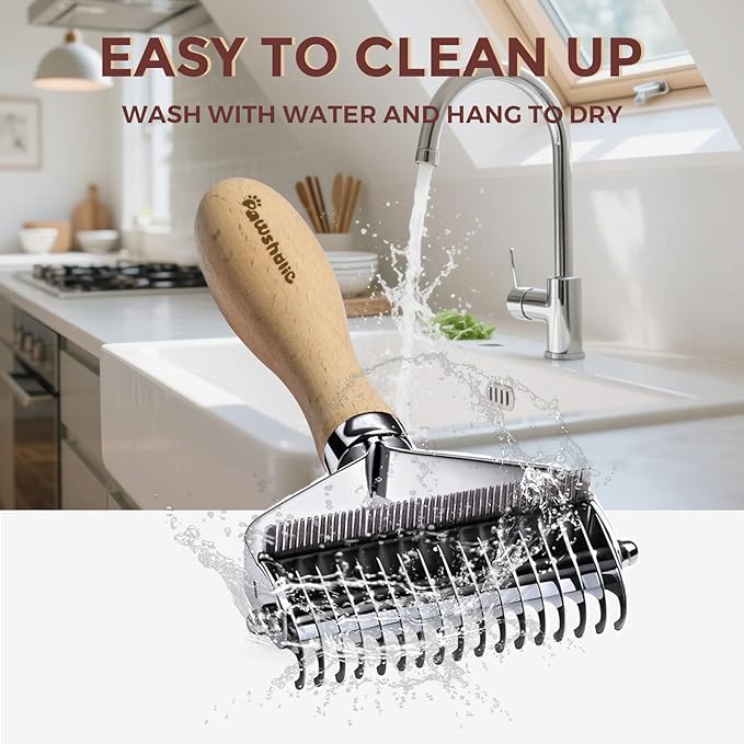3-in-1 Professional Pet Shedding Dematting Comb - Deshedding Undercoat Rake for Dogs with Stainless Steel Blades Metal Pet Brush with Wood Handle Matted Hair Detangling Thinning and Shedding